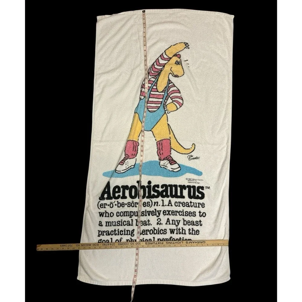 VTG 1980s Jay Franco Aerobisaurus Beach Towel Exercise Aerobics Dinosaur